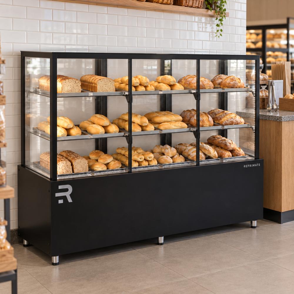 Vitrine New Vanguard Plus em ambiente de padaria e confeitaria