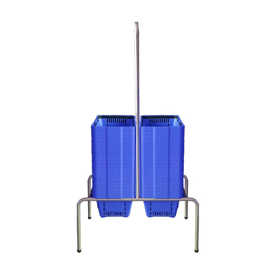 Kit - Suporte Para Cestos de Compras Duplo + 40 Cestos D100 Azul