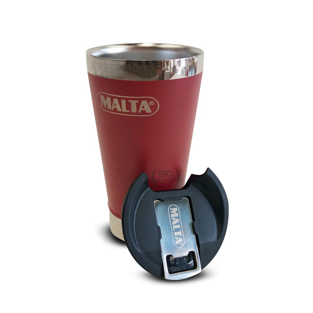 Copo Térmico Para Cerveja Chopp Gelado Em Inox 473ml CQS 5746 Vermelho Com Tampa e Abridor - Malta