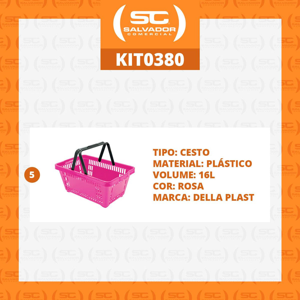 Kit 5 Cestos De Compras Plástica D100 Cód. 3400 Rosa - Della Plast