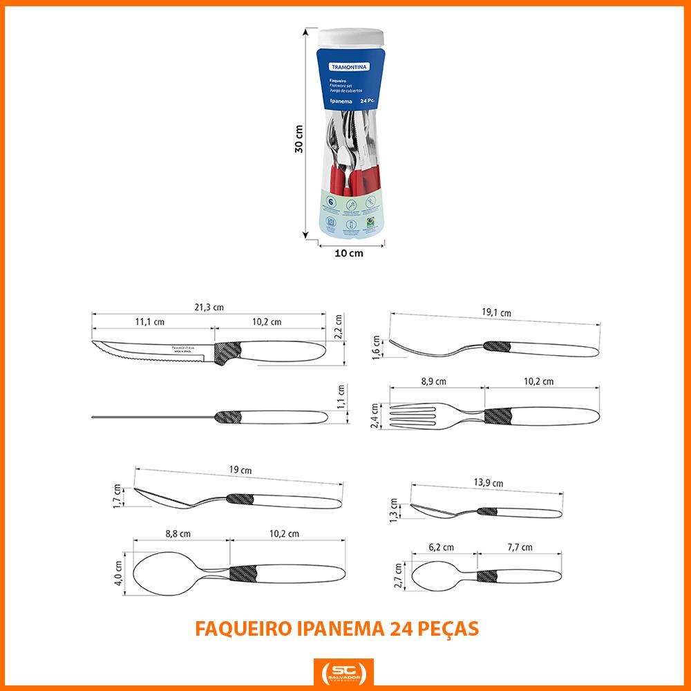 Caçarola Turim Alumínio Chumbo Antiaderente 2,8L + Faqueiro Ipanema Vermelho 24pc + Wok Loreto 3,6L