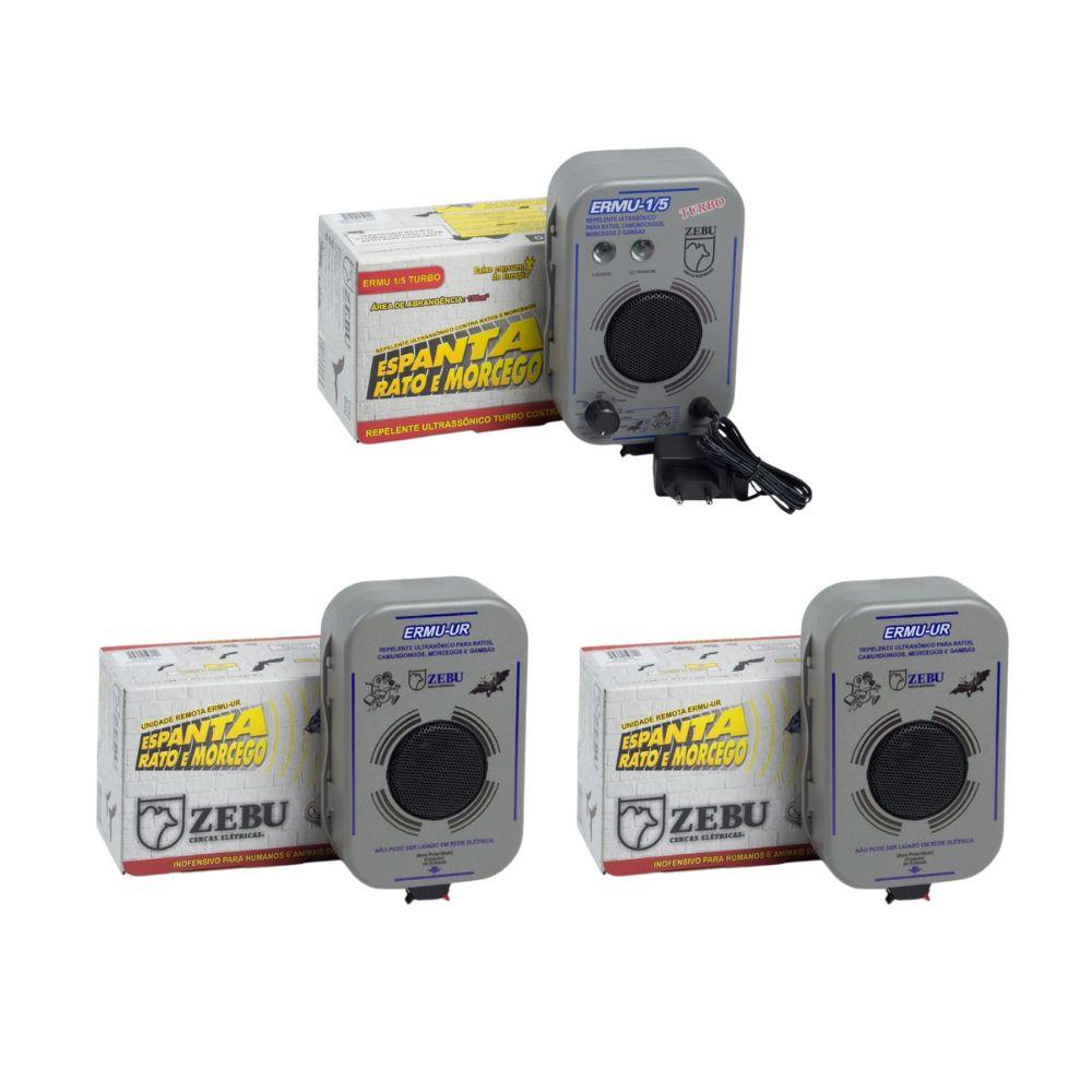 Kit Aparelho Sonoro Espanta Morcegos e Ratos ERMU Turbo + 2 Unidades Repetidoras - Zebu