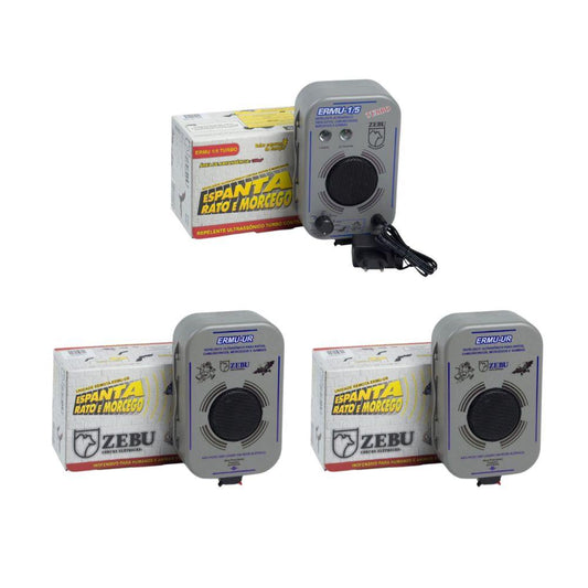 Kit Aparelho Sonoro Espanta Morcegos e Ratos ERMU Turbo + 2 Unidades Repetidoras - Zebu