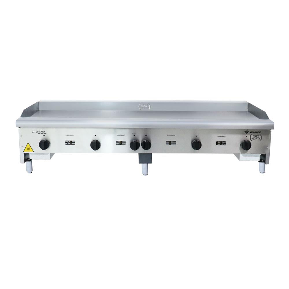 Chapa Americana Profissional 150cm a Gás 18mm Lisa Inox Com Pé CGP150 - Venâncio