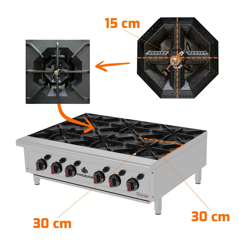 Fogão Profissional 6 Bocas a Gás de Bancada Para Cozinhas Industriais PRO-6000 - Progás P44609