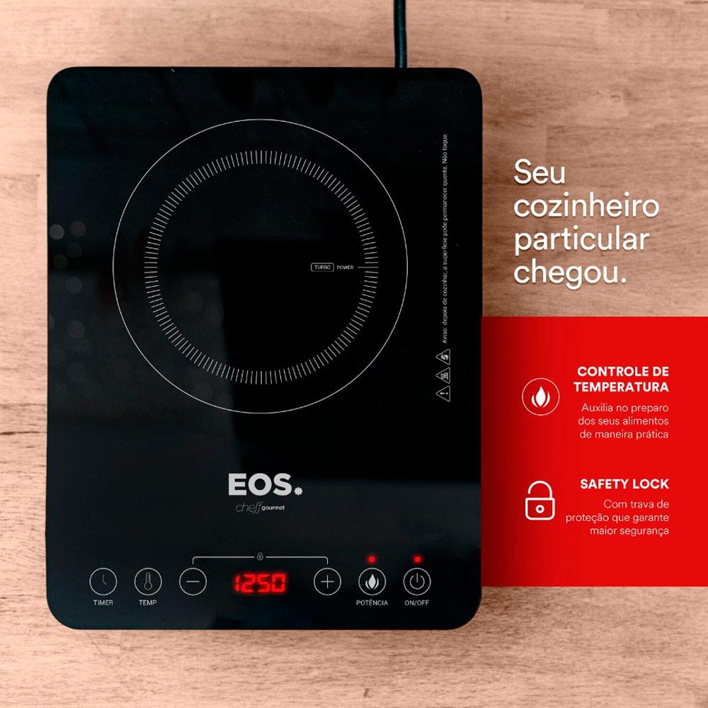 Fogão Cooktop de Indução 1 Boca Portátil Preto 2000w Cheff Gourmet ECI01PPB Bivolt - Eos