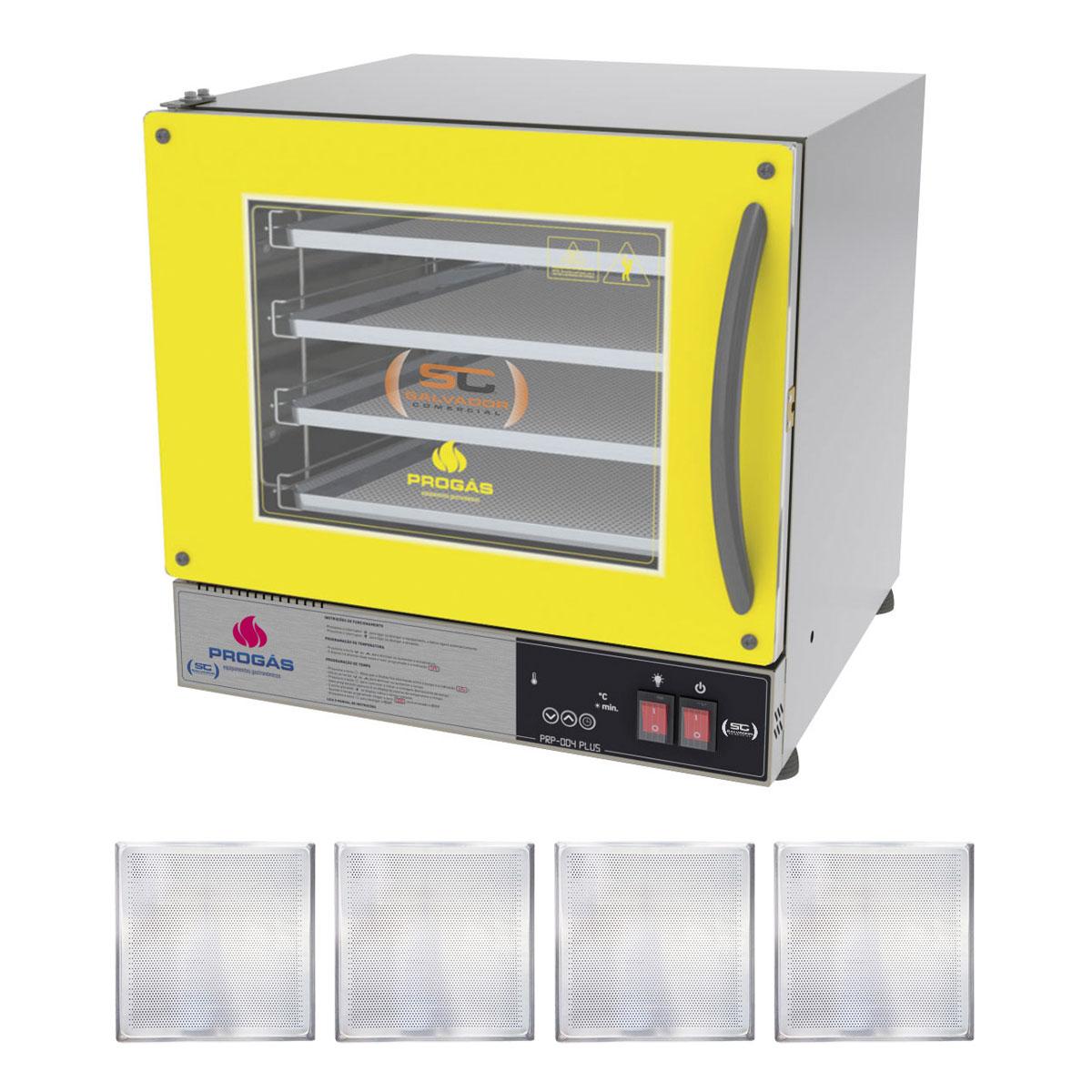 Kit - Forno Turbo Prp-004 Plus Digital 220v Amarelo + 4 Assadeiras - Progás