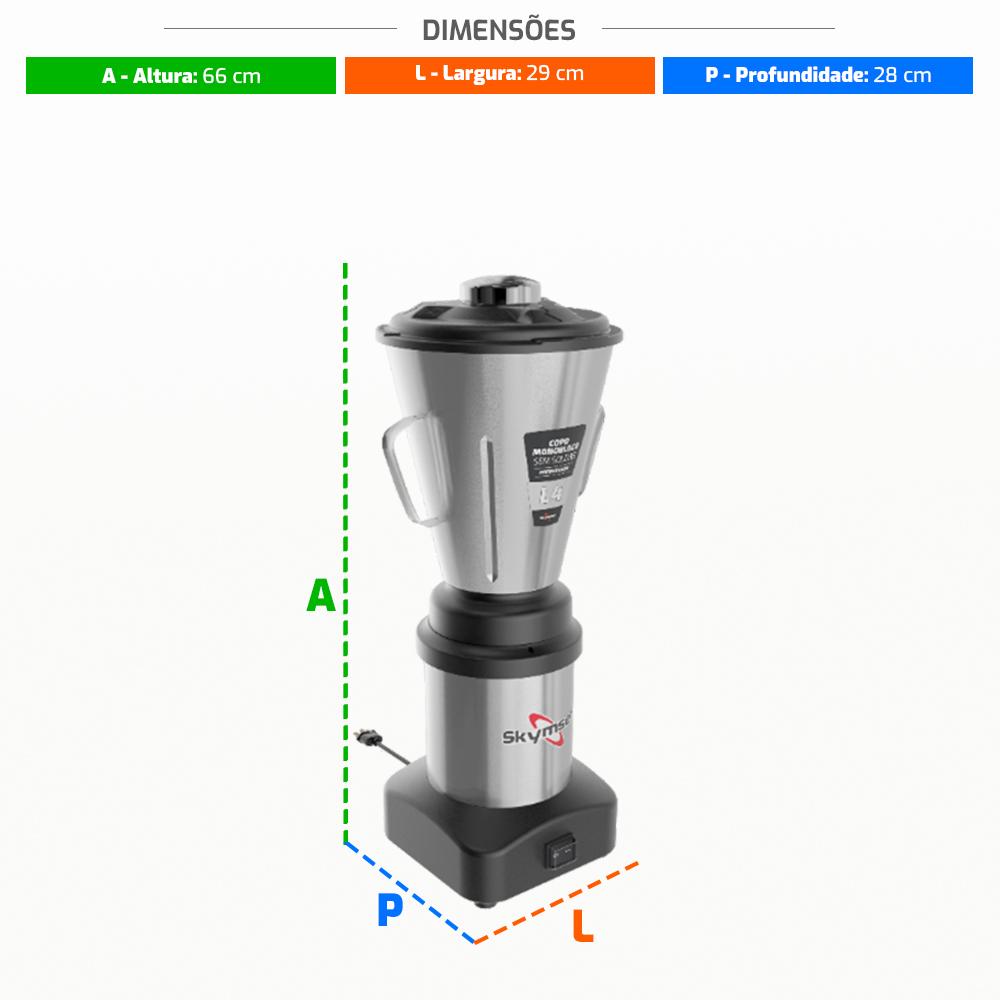 Liquidificador De Baixa Rotação Comercial Inox 4 Litros Monobloco 1/2 CV 3500RPM L4 Bivolt - Skymsen 70980.8