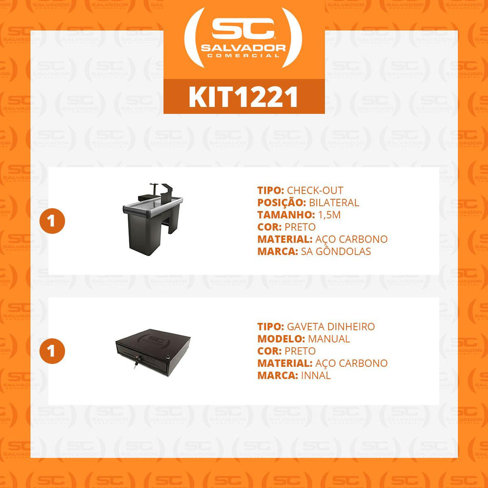 Kit Caixa De Supermercado Empacotador Check-Out 1,50m Recorte + Caixa Dinheiro Manual Preto