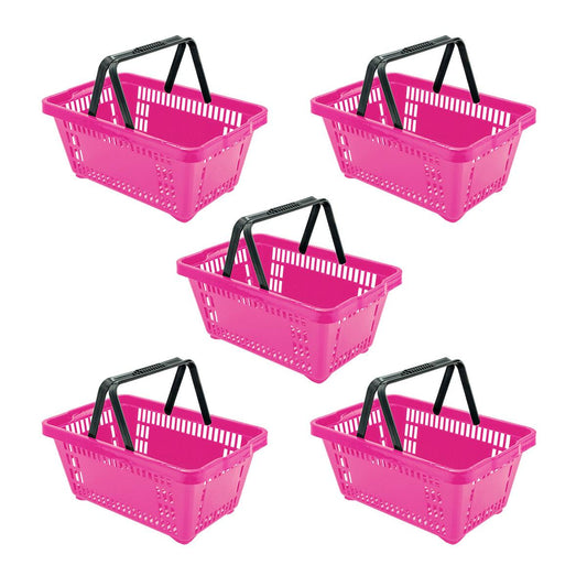 Kit - 5 Cestos Compras Plástica D100 Cód. 3400 Rosa - Della Plast
