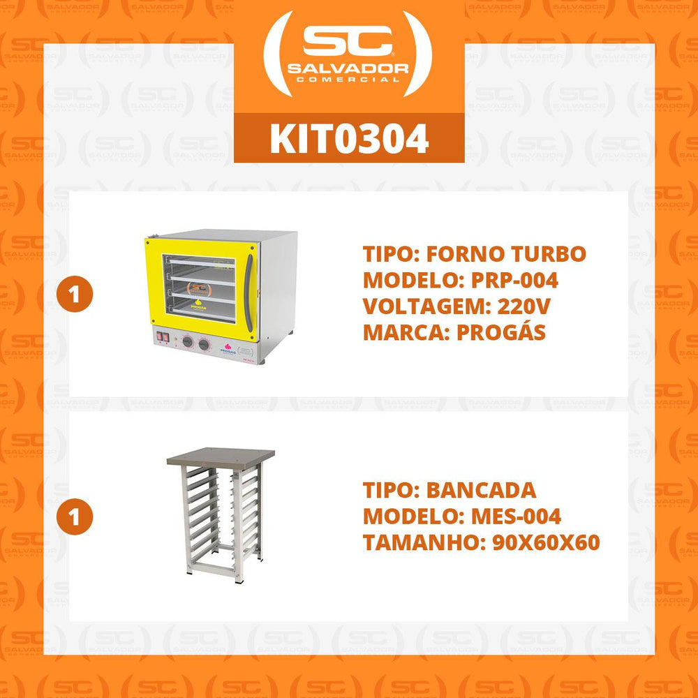 Kit - Forno Turbo Prp-004 220v Amarelo + Bancada Mes-004 - Progás