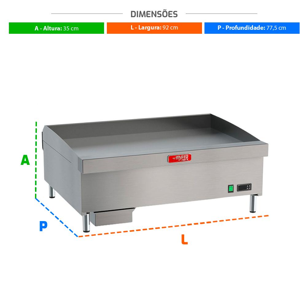 Chapa de Fritura Elétrica Trifásica Estrutura Inox Chapa 91cm 12mm CHEXP915E - 12 380T -  Red Chameleon