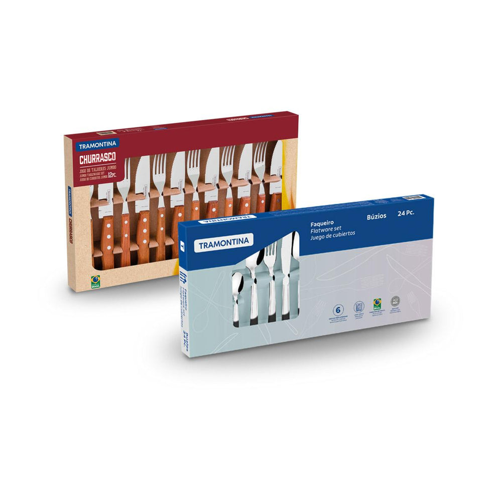 Kit Jogo de Churrasco Inox 12 Peças Dynamic + 1 Faqueiro Inox 24pç - Tramontina