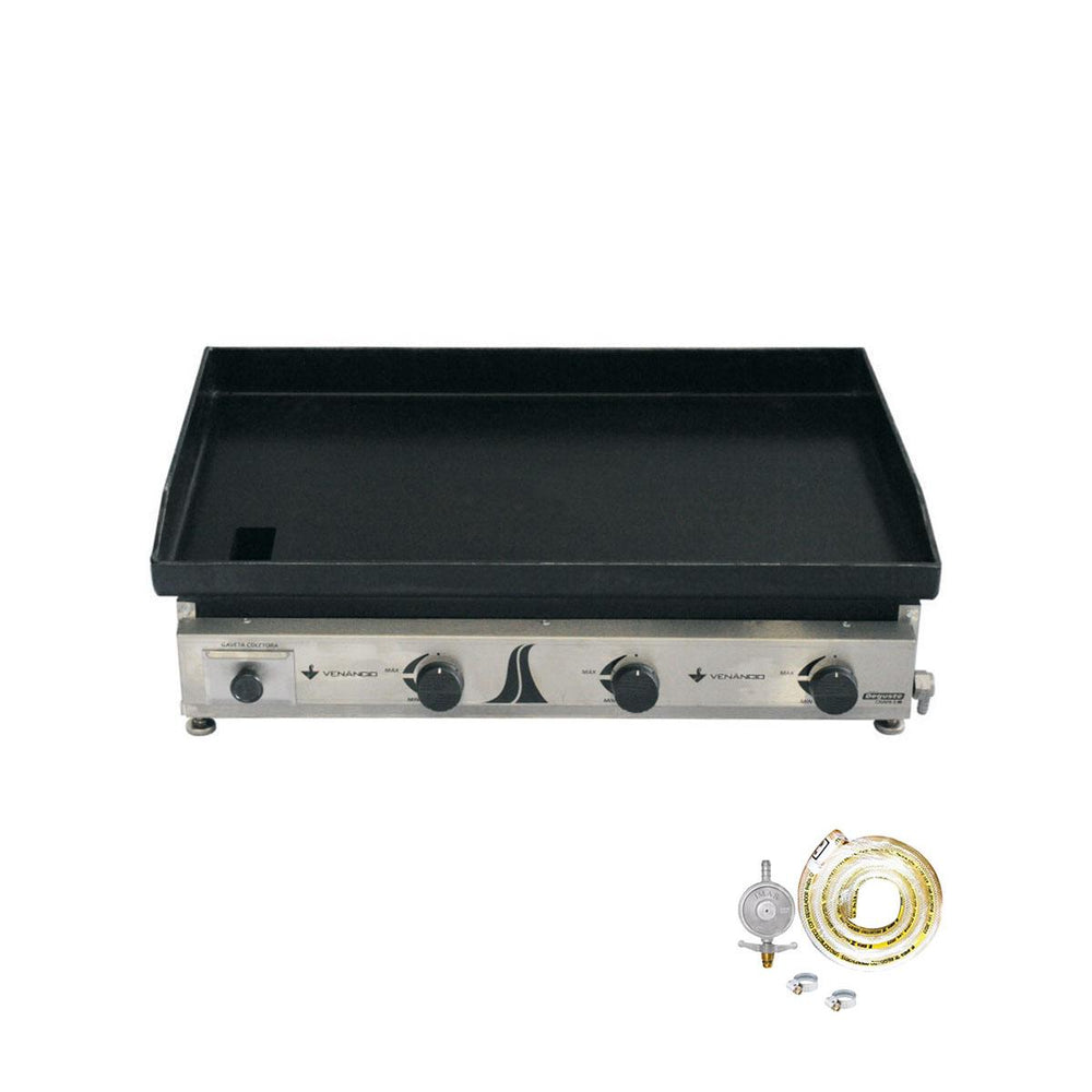 Kit - Chapa Bifeteira A Gás Lisa 80cm Comercial Aço Carbono C80 6,35mm + Kit Gás - Venâncio