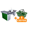 Kit - Caixa Supermercado Empacotador Check-out 2m Recorte + 5 Cestos de Compras Verde