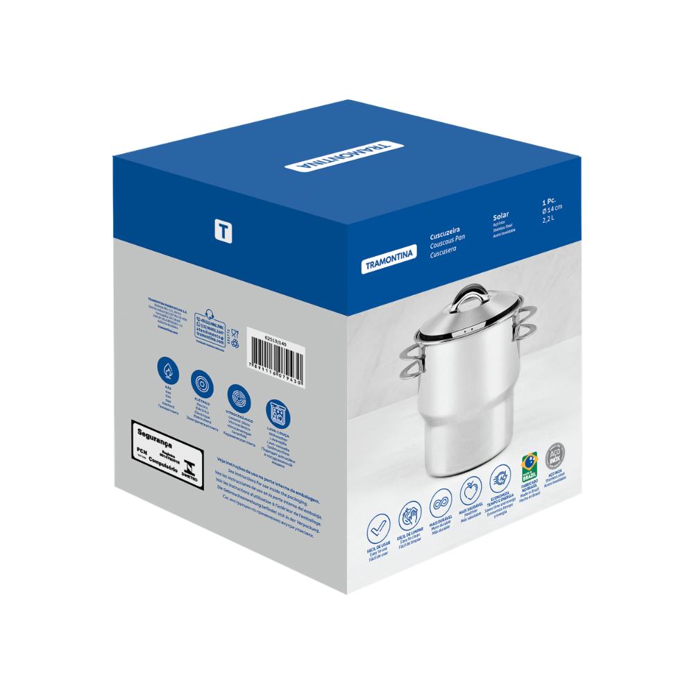 Cuscuzeira Solar em Aço Inox Com Alças e Tampa 14 cm 2,2 l - Tramontina 62519140