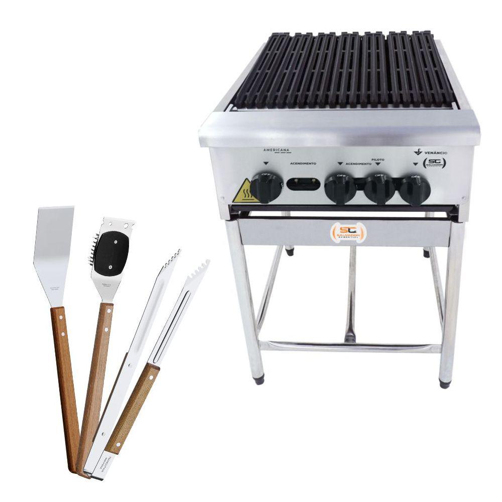 Char Broiler Americana Profissional Grill 45cm Gás Inox Com Pé CGGP45 e Utensílios - Venâncio