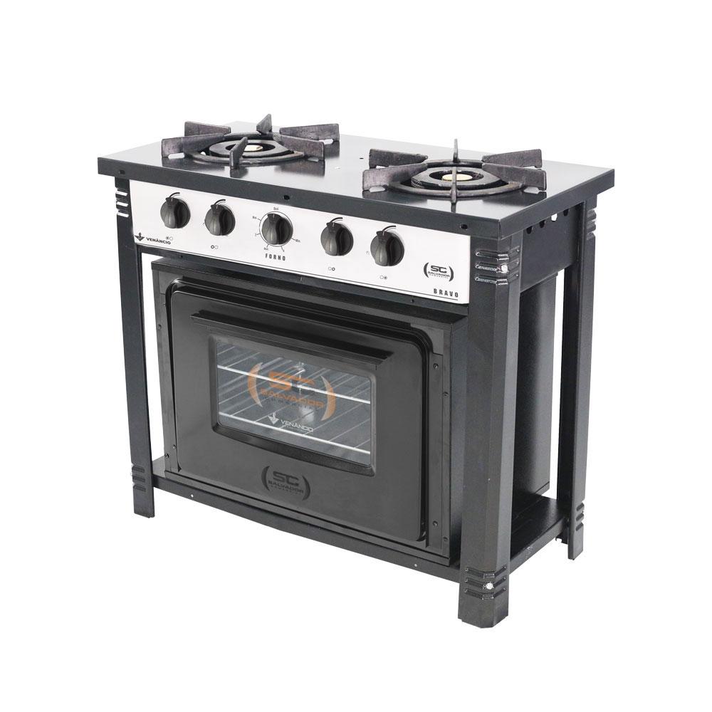 Fogão Industrial Branco com Forno Preto 2 Bocas Duplas Bravo BR2BF - Venâncio