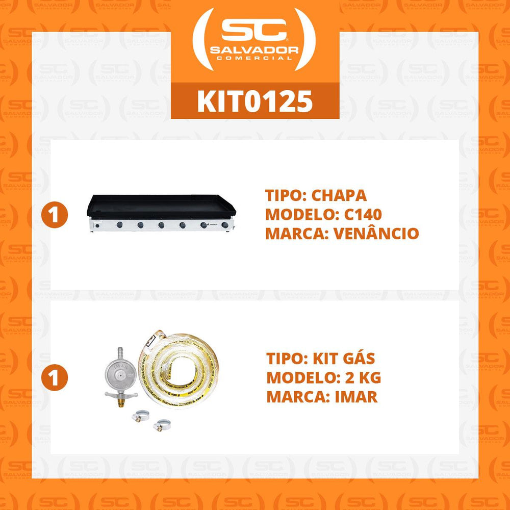 Kit - Chapa Bifeteira A Gás Lisa 140cm Comercial Aço Carbono C140 6,35mm + Kit Gás 2kg - Venâncio