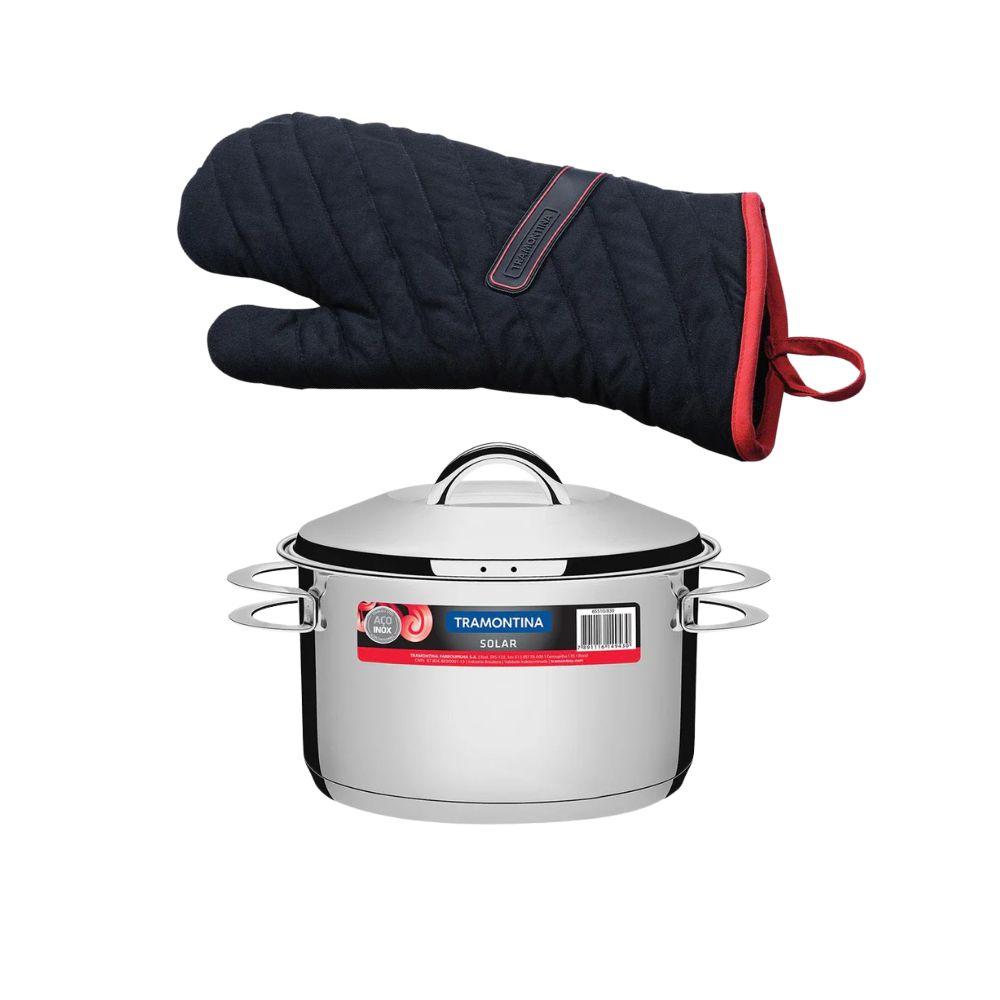 Kit Caçarola Aço Inox Solar 6,1 Litros PIT 2 + Luva Térmica 100% Algodão Com 40cm - Tramontina