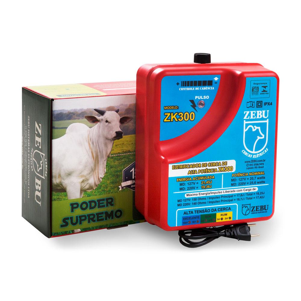 Eletrificador de Cercas Elétricas Para Grandes Propriedades ZK300 220V + Kit Para-raios - Zebu