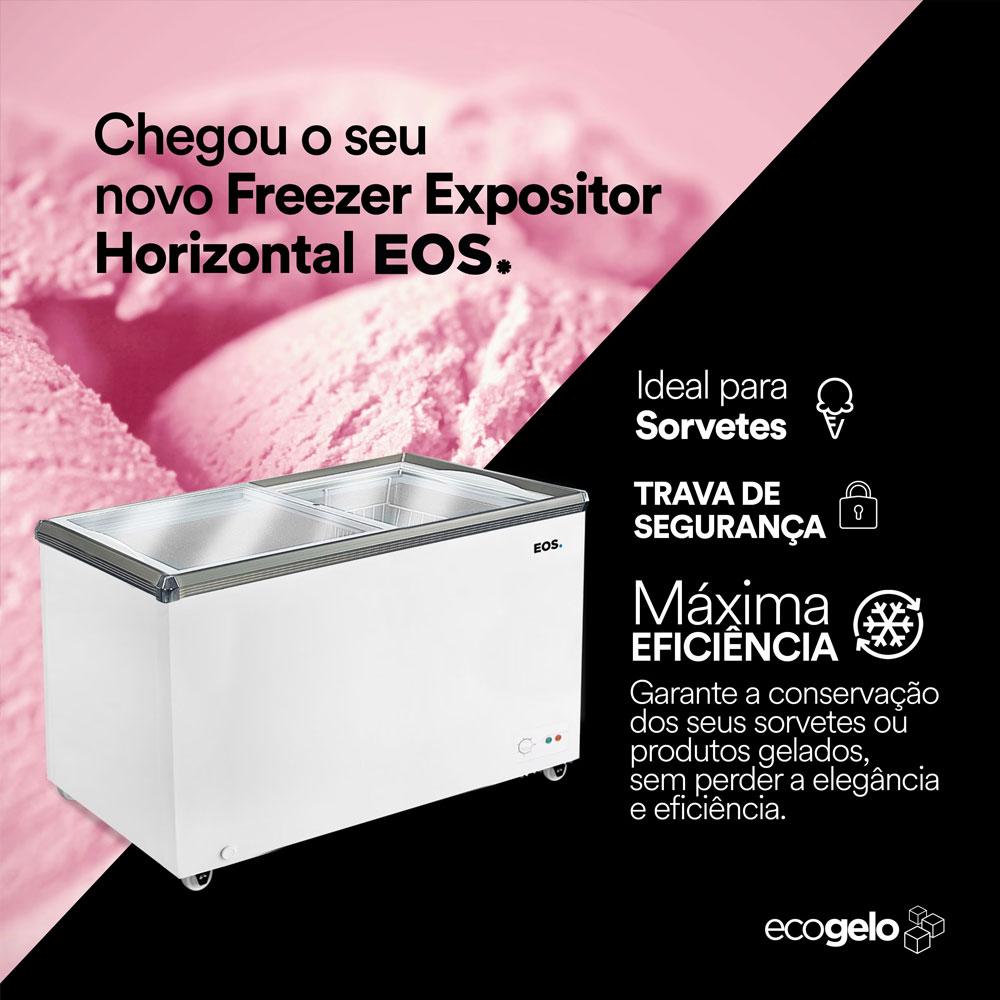Freezer Horizontal Expositor 247 Litros Dupla Ação +10°C a -18°C Eco Gelo Tampa De Vidro EEH300XX 127V - EOS