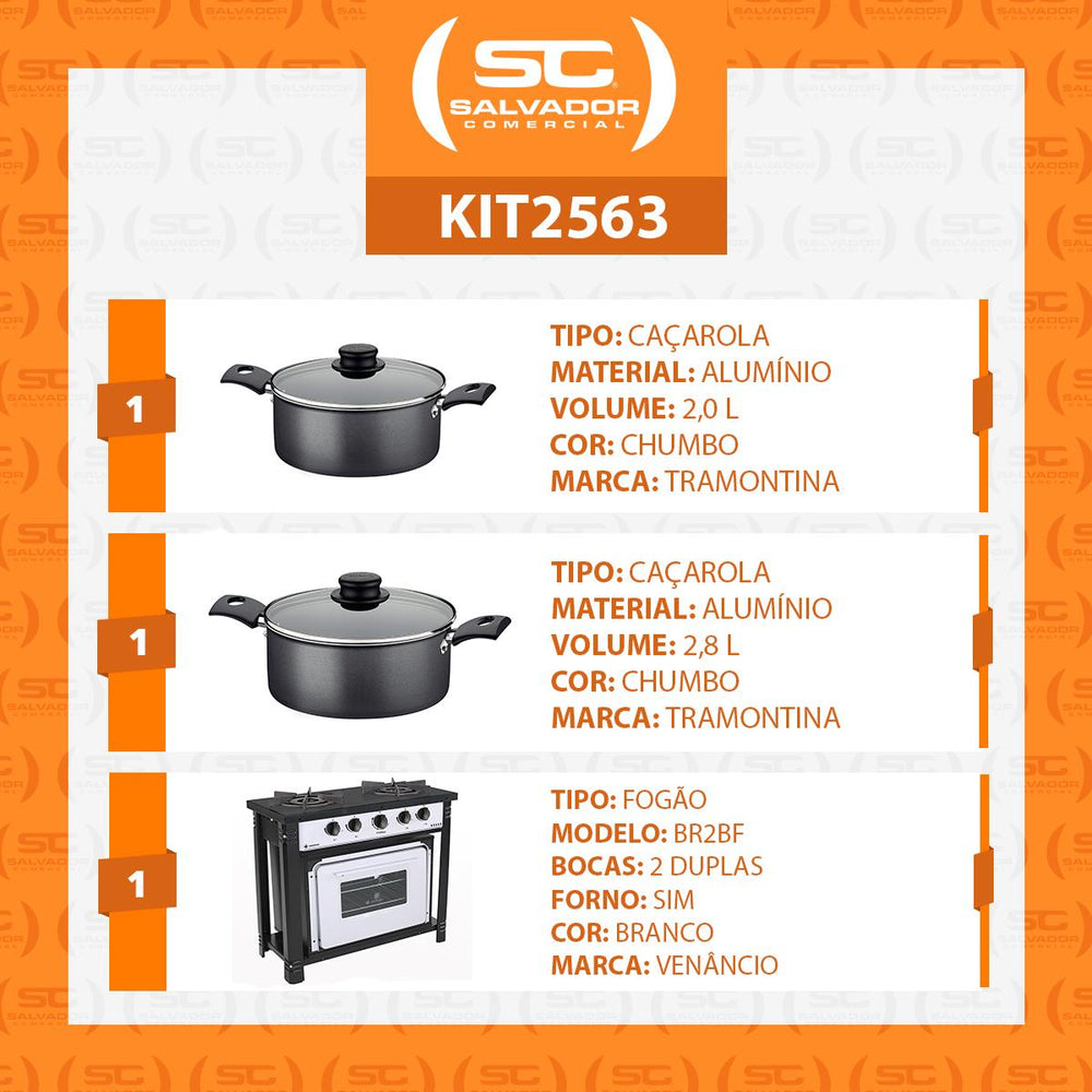 Kit Fogão Industrial 2 Bocas com Forno Bravo Branco Venâncio + 2 Caçarolas Tramontina Turim