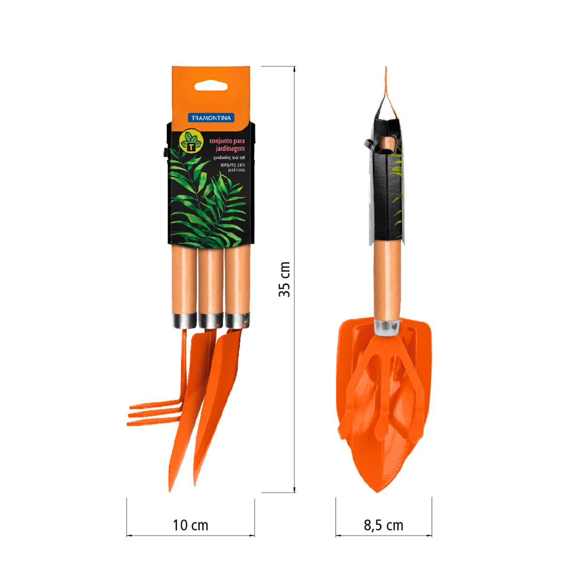 Conjunto Para Jardinagem Peças Metálicas Com Cabo de Madeira 3 Peças - Tramontina 78102801