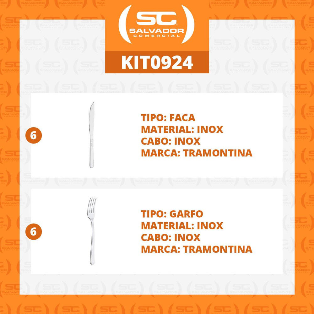 Kit Jogo de Faca e Garfo Buzios 12 Peças em Aço Inox IBAG - Tramontina