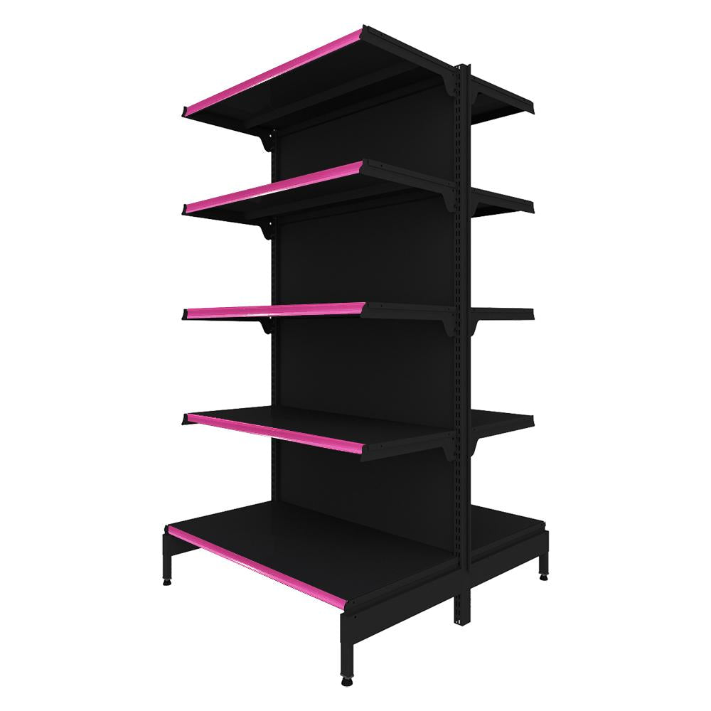 Gôndola Prateleira Preta New Plus 1,70 Central Inicial GCI - Sa Gôndolas Porta Etiquetas Rosa