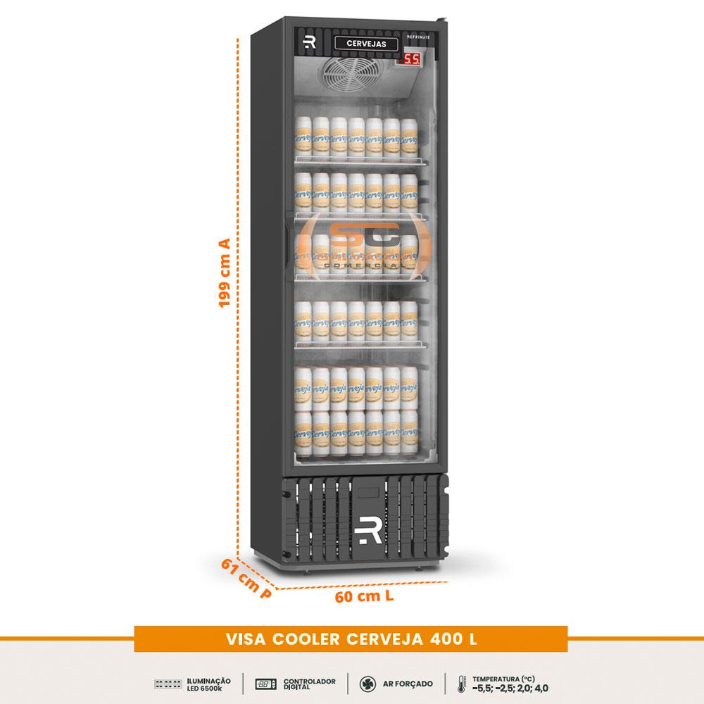 Visa Cooler Cervejeiro Porta de Vidro -5,5 a 4 ºC 400L VCCE400PV 220V - Refrimate