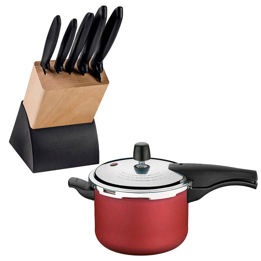Kit - Faqueiro Plenus 6 Peças + Panela de Pressão 4,5 Vancouver Vermelho - Tramontina