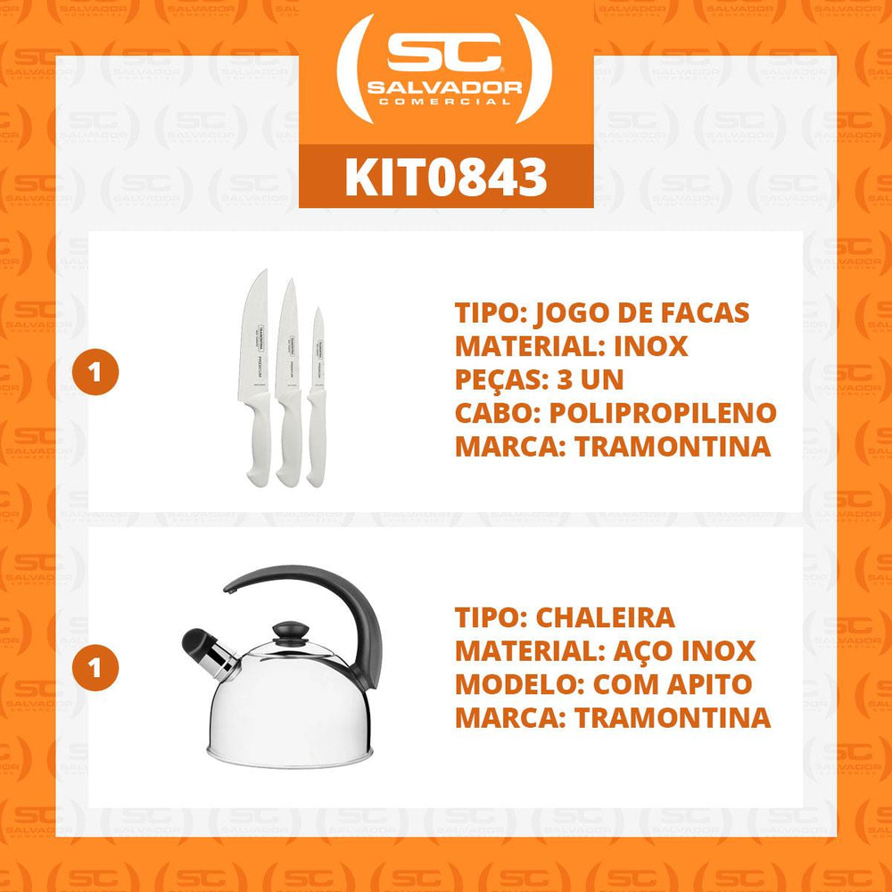 Kit Faqueiro Premium 3 Peças + 1 Chaleira Em Aço Inox 2,1Lts Com Apito - Tramontina