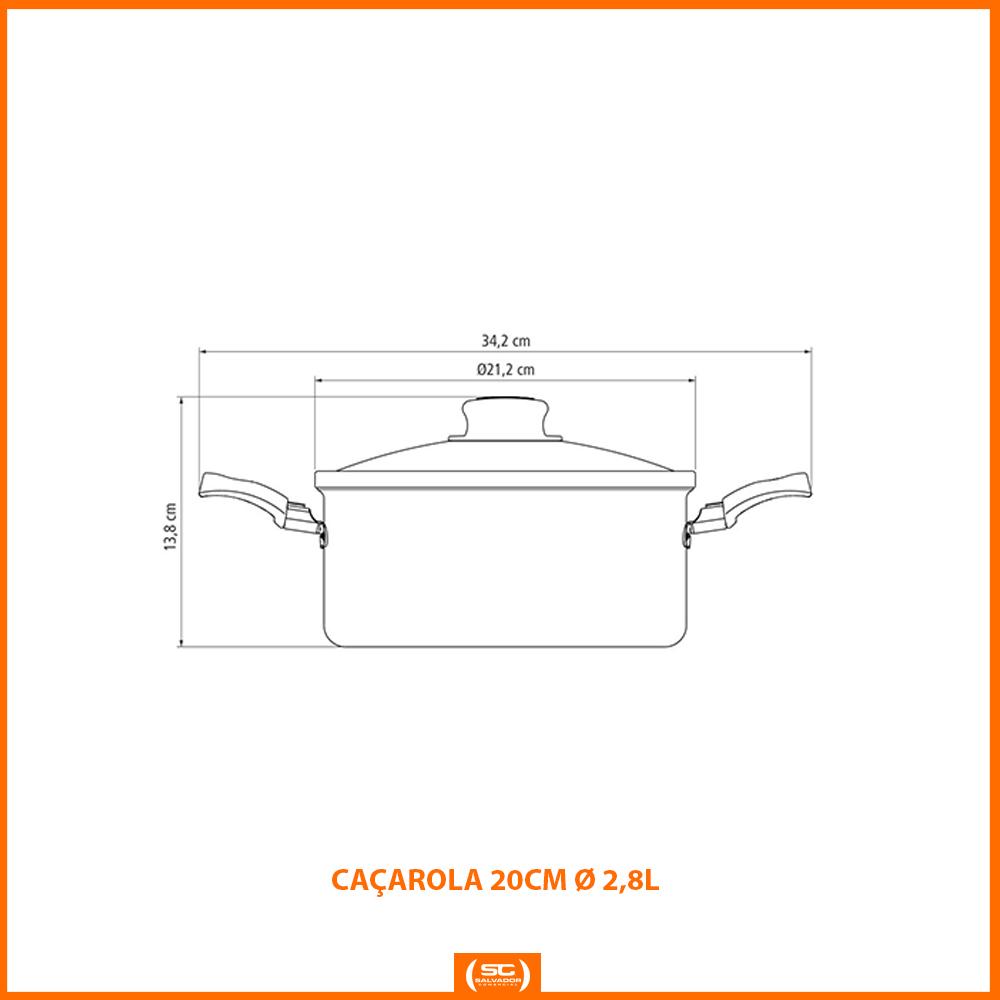 Caçarola Turim Alumínio Chumbo Antiaderente 2,8L + Faqueiro Ipanema Vermelho 24pc + Wok Loreto 3,6L