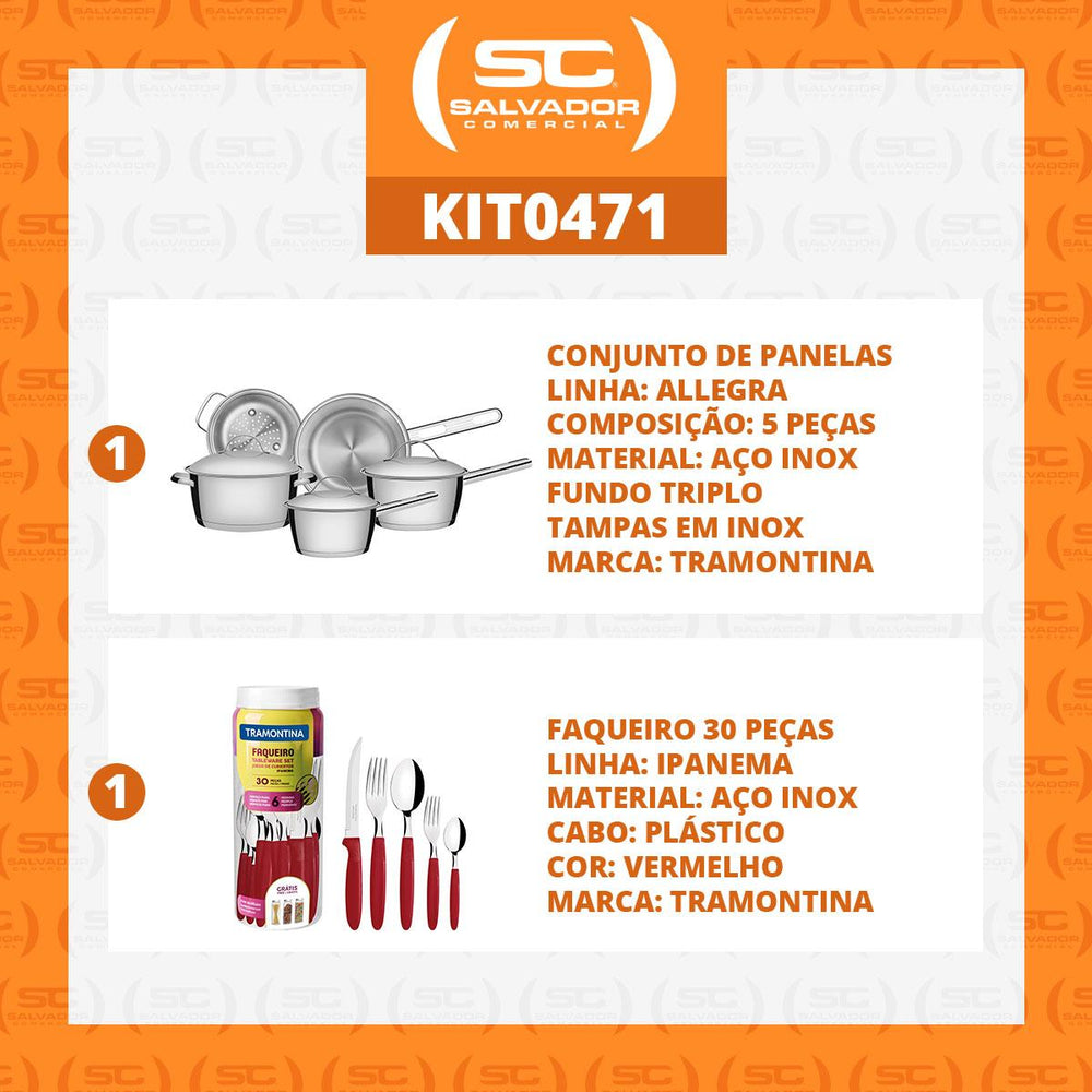 Kit Jogo de Panelas Allegra 5 Pçs Inox + Faqueiro 30pçs Vermelho - Tramontina