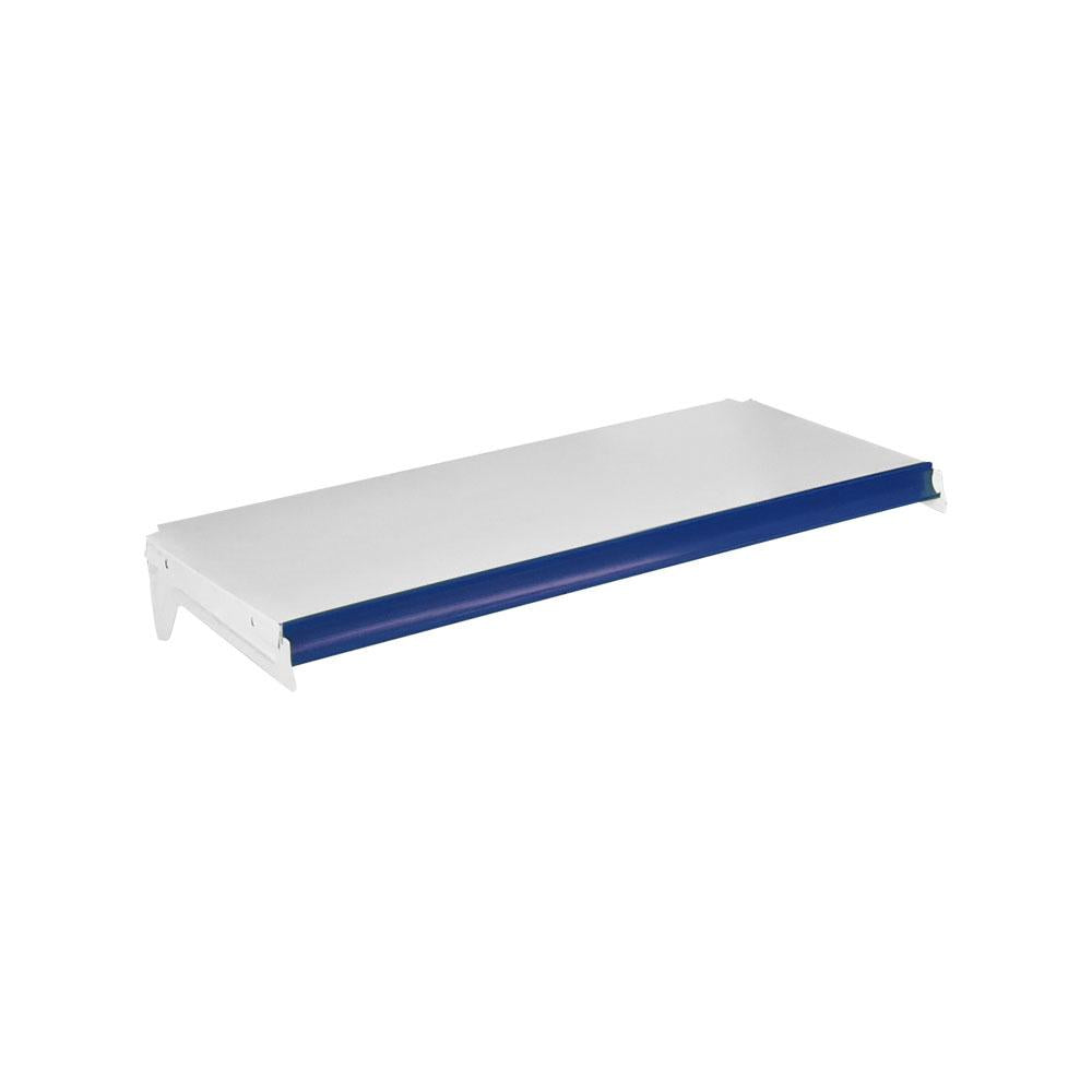 Bandeja Prateleira Ponta Com Reforço 30x73 Gôndolas New Plus Com Porta Etiqueta Azul - SA Gôndolas