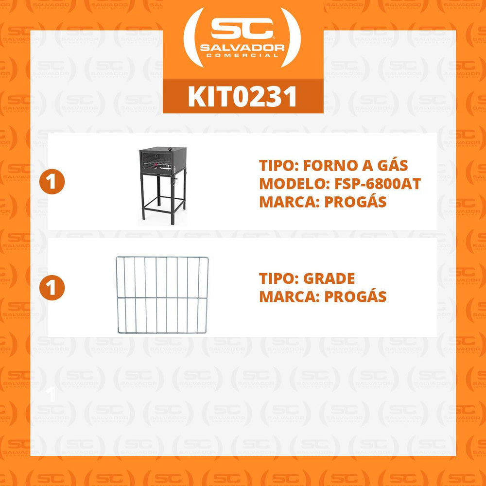 Kit Forno De Lastro a Gás Refratário Com Cavalete FSP-6800 AT + Grade Extra - Progás