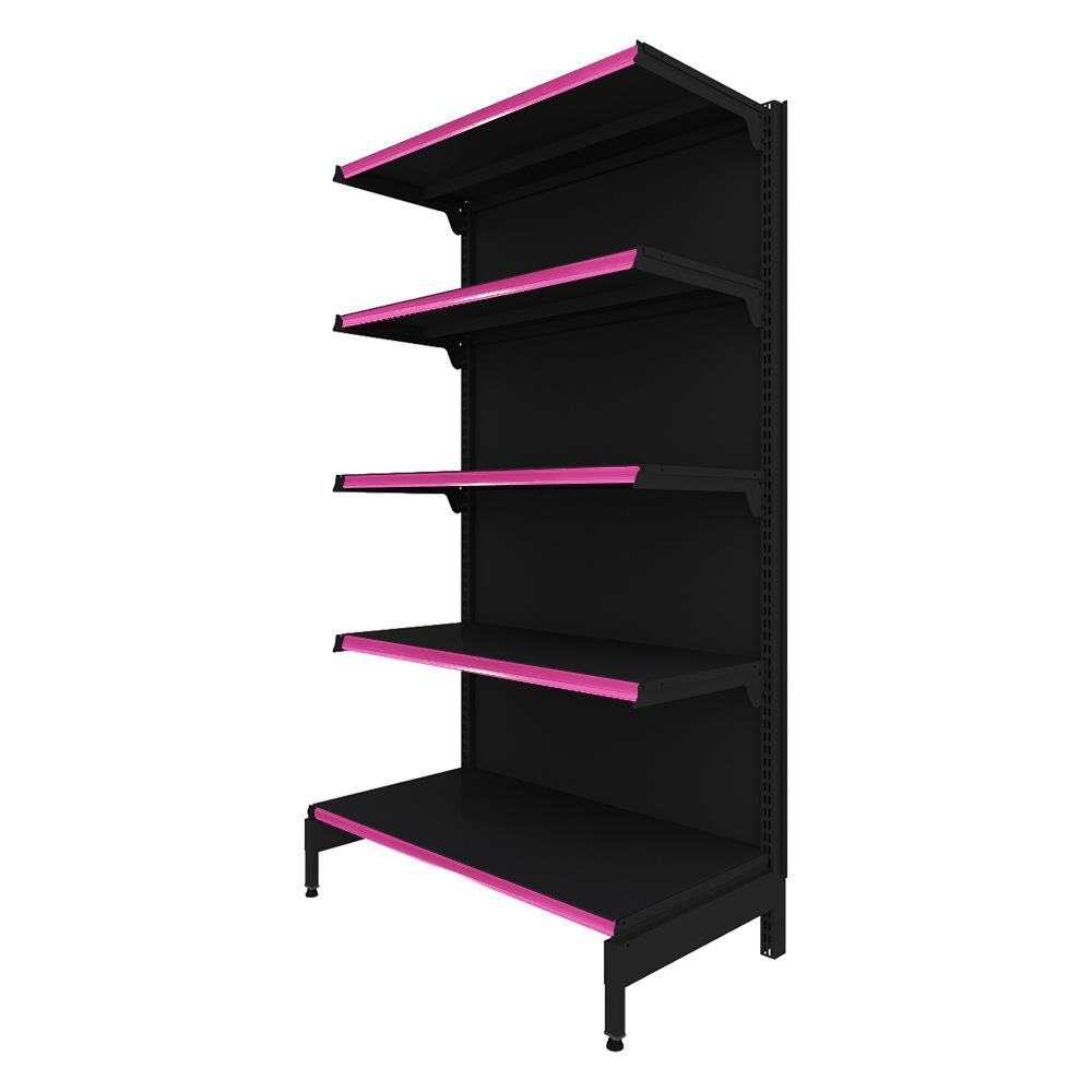 Gôndola Prateleira Preta New Plus 1,70 Parede Inicial GPI - Sa Gôndolas Porta Etiquetas Rosa