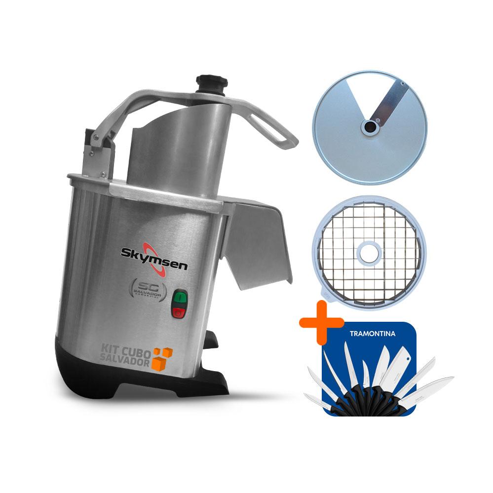 Kit Processador De Alimentos Corte 14mm e Cubos 20mm PA7 PRO Bivolt Skymsen + Jogo de Facas 9 Peças