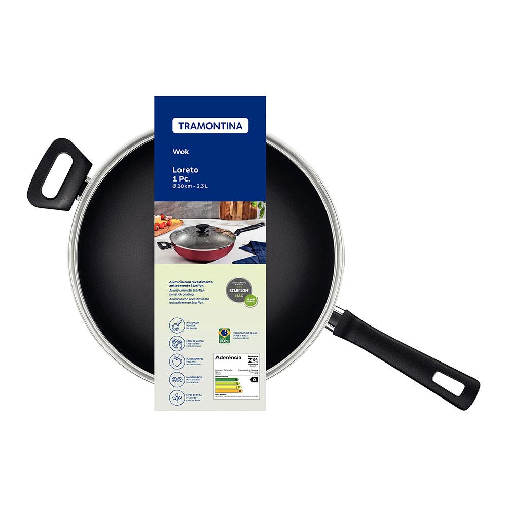 Wok Com Cabo Loreto Alumínio Revestimento Antiaderente 28 cm 3,3 l Grafite - Tramontina 20394028