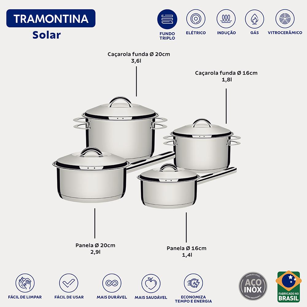Jogo de Panelas Solar em Aço Inox Com Fundo Triplo Indução 4 Peças - Tramontina 65510760