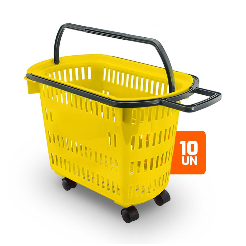 Kit 10 Cestos Grande Com Rodízio D300 Cód. 3300 Amarelo - Della Plast