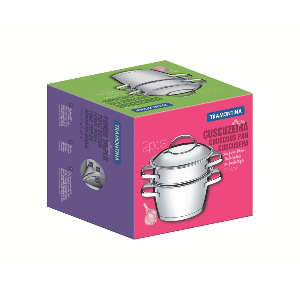 Cuscuzeira Cozi-vapore Allegra Em Aço Inox Com Fundo Triplo 16cm 2 Peças - Tramontina 65650050