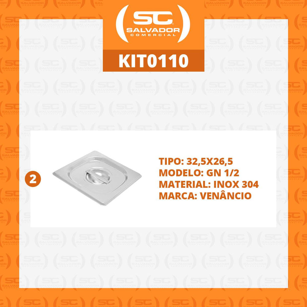 Kit Tampas de Cuba Gastronômica Inox 2 Peças GN 1/2 Lisa Profissional 325x265mm  - Venâncio