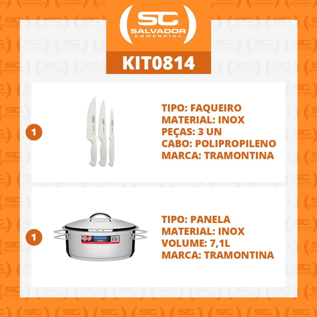 Kit Panela Aço Inox Solar 7,1 Litros + Faqueiro Premium 3 Peças - Tramontina