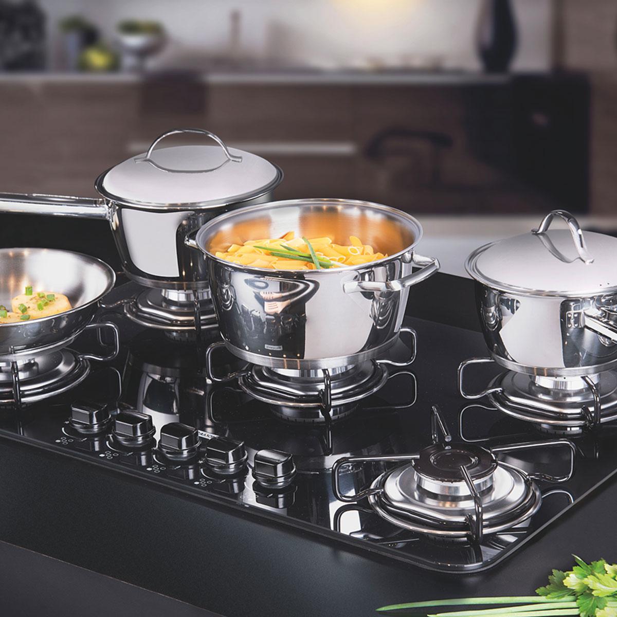Jogo de Panelas Allegra Em Aço Inox Com Fundo Triplo e Tampas de Inox 4 Peças - Tramontina 65650270