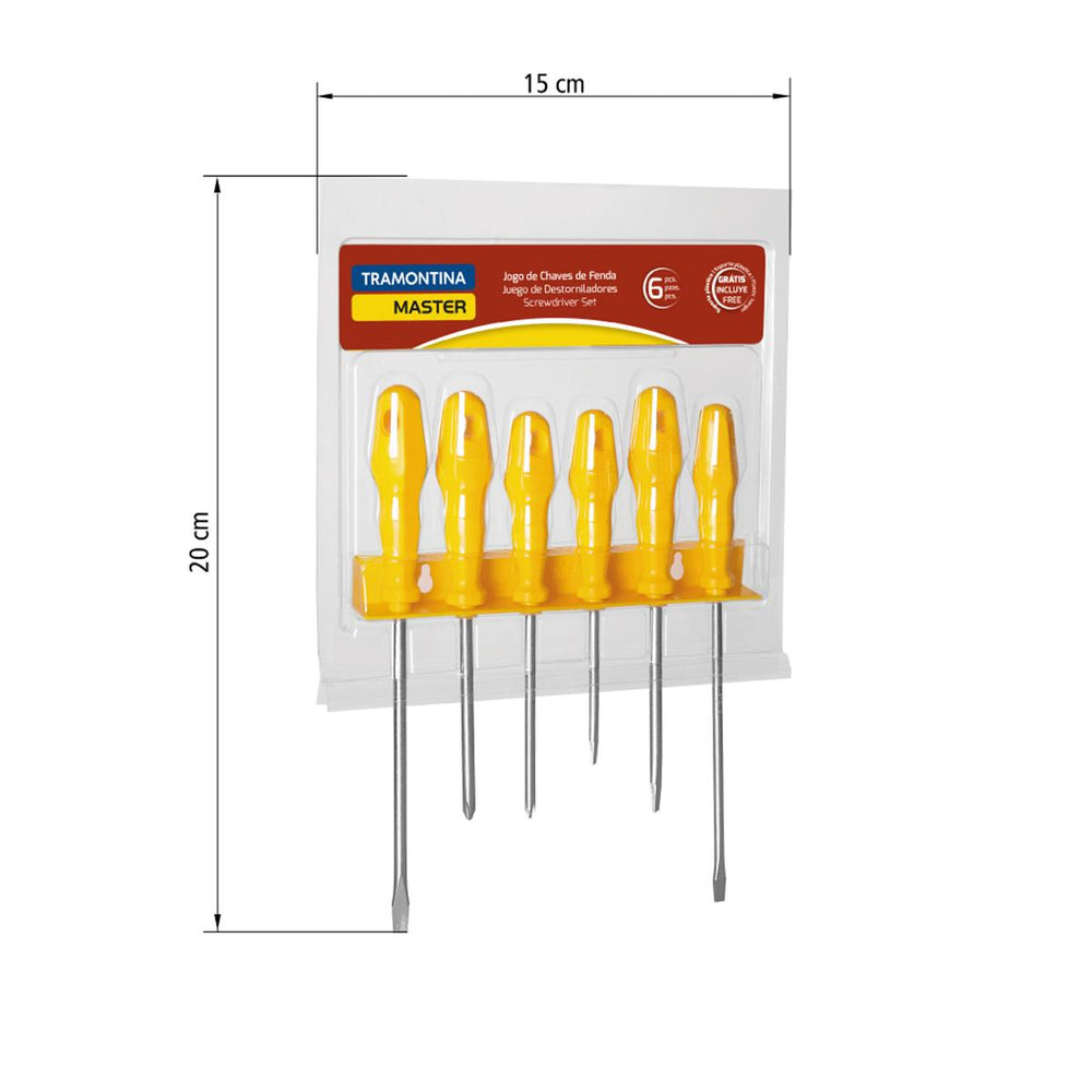 Jogo de Chaves de Fenda Chata e Cruzada Master Yellow Com Suporte 6 Peças - Tramontina 41516536