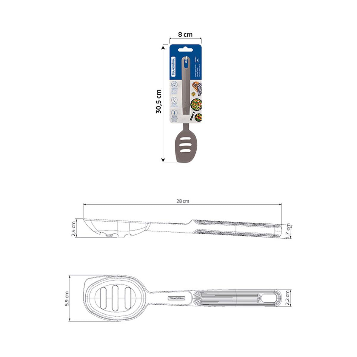Colher Para Servir Vazada Softta em Silicone Cinza - Tramontina 25853160