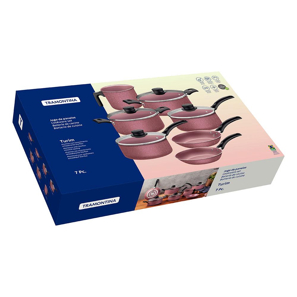 Jogo de Panelas Turim Aluminio Revestimento Antiaderente 7 Peças Rosa - Tramontina 20297461