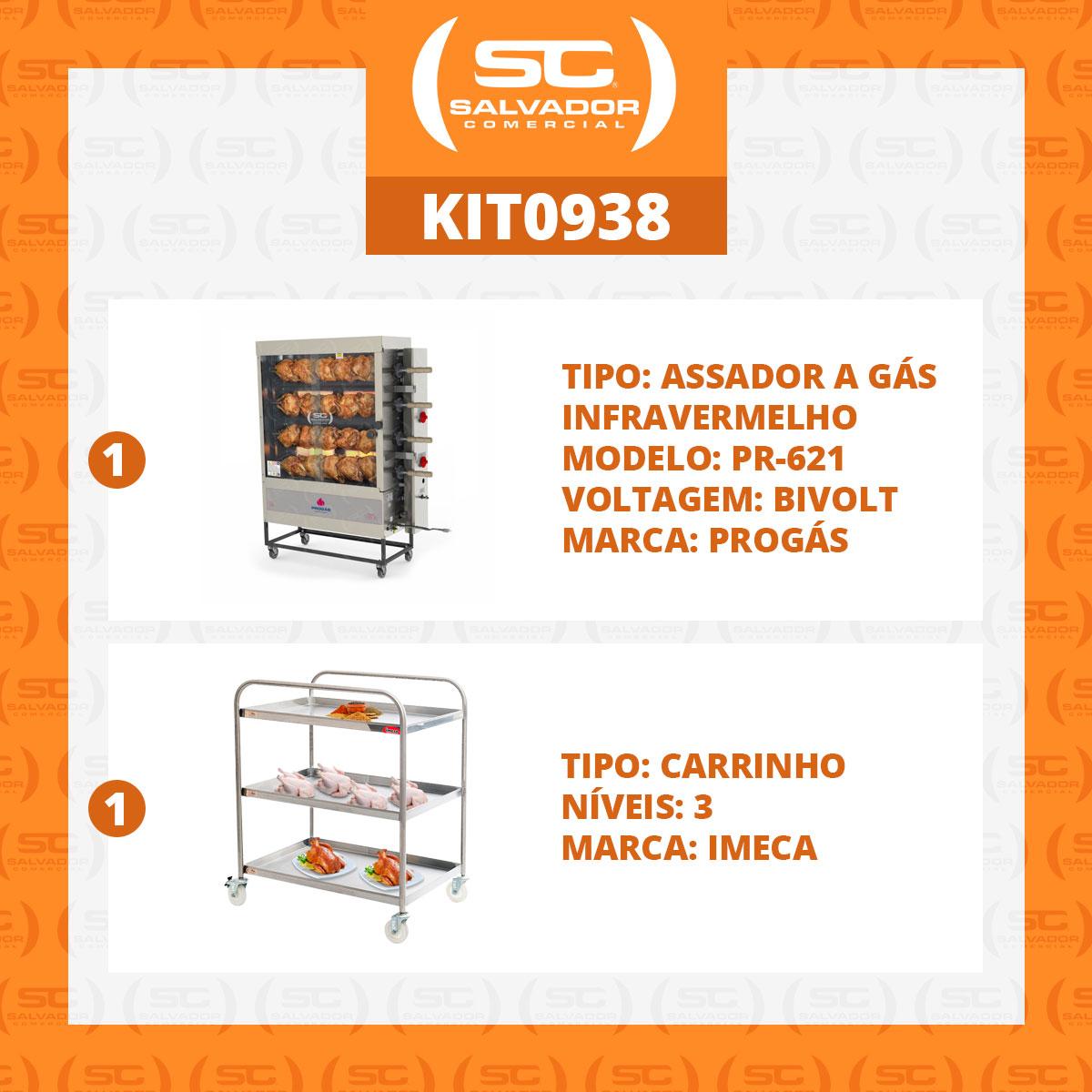 Assador de Frango Gás 4 Espetos Infra Pr-621 Progás + Carrinho Inox e Níveis Imeca